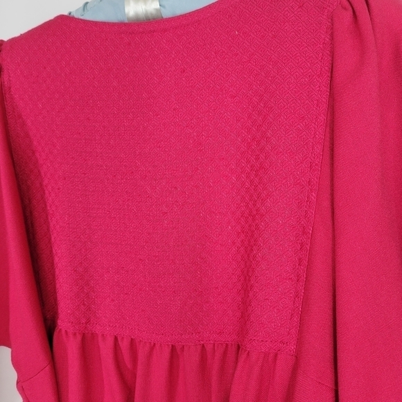 VINTAGE Leslie Fay Union Made Fuchsia Puff Sleeve Belted Dress 1970s Lady - Picture 6 of 17
